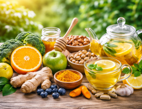 Zdrowe składniki na drewnianym stole