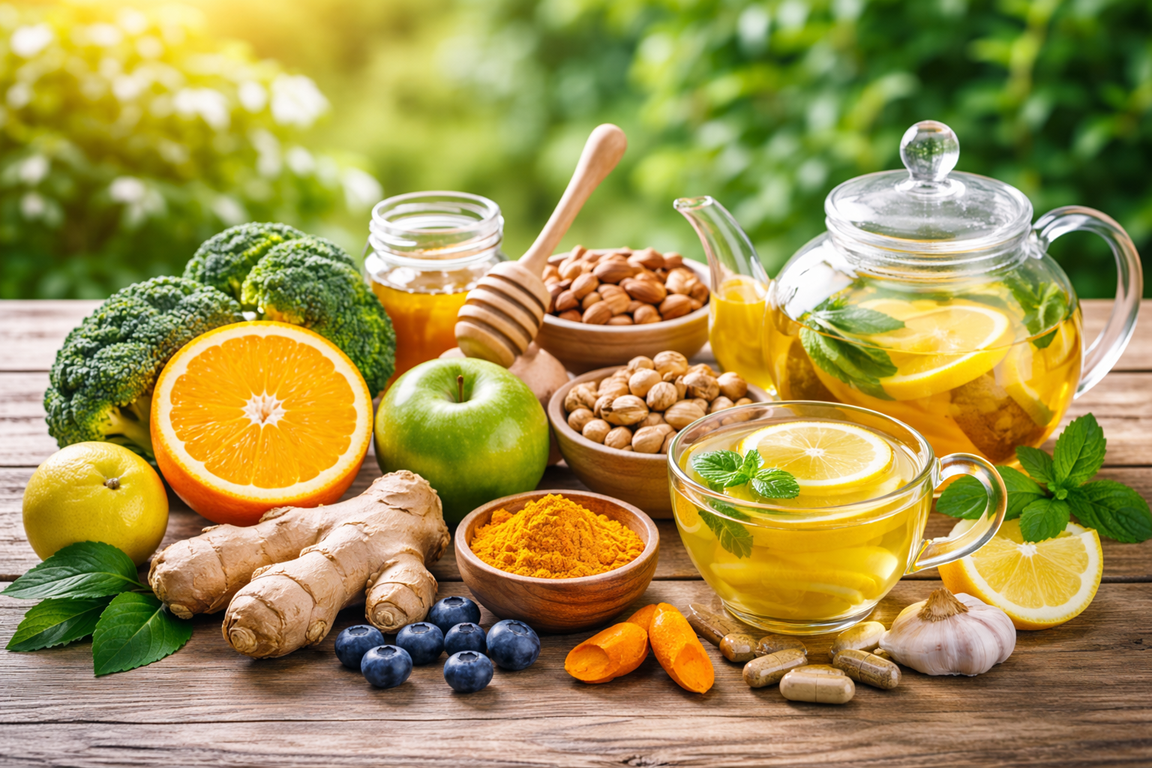 Zdrowe składniki na drewnianym stole